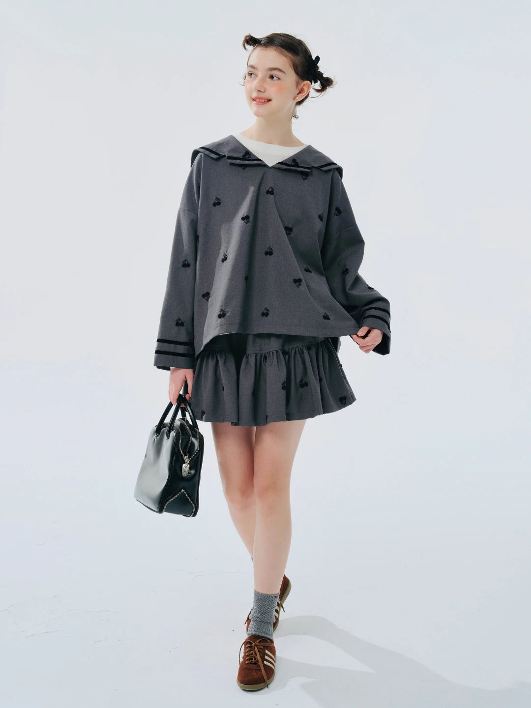 Cherry Embroidered Sailor Collar Blouse