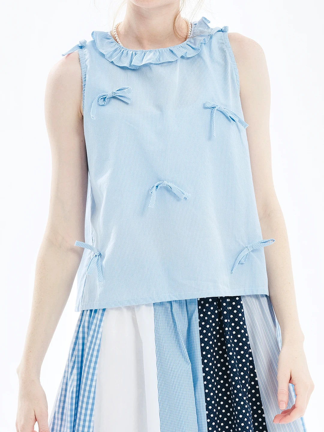 Striped Sleeveless Bow-Detail Top – French Summer Elegance