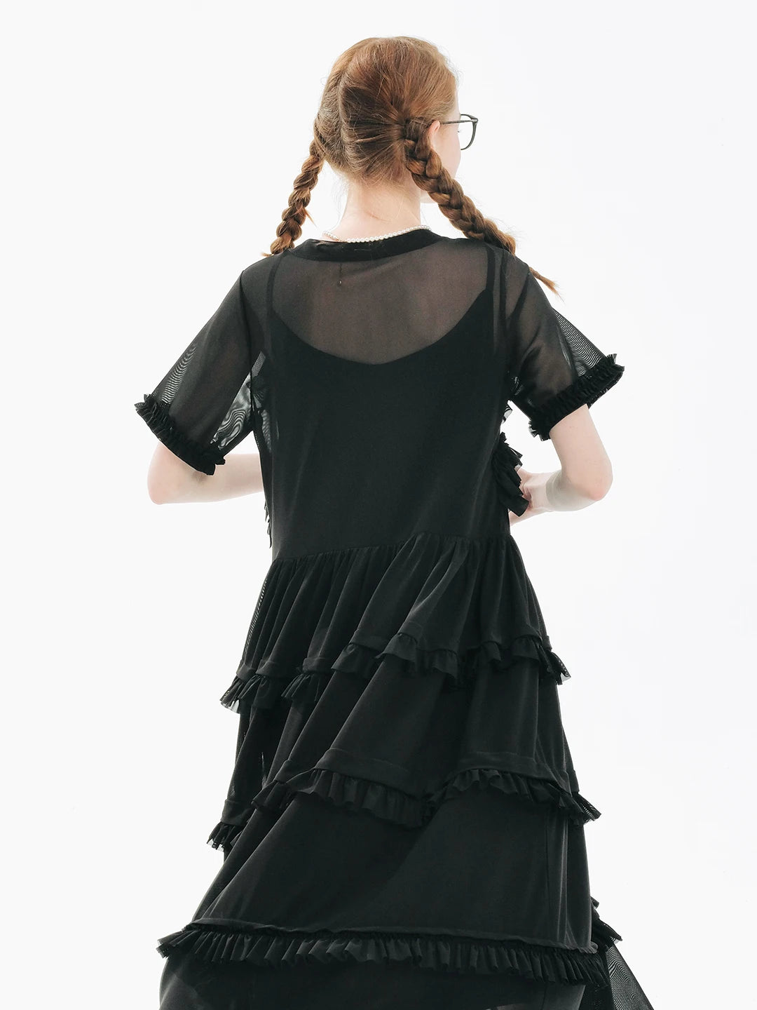 Beatrice Cascading Ruffle Sheer Dress