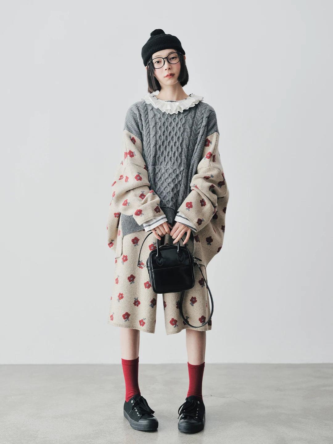 Floral Woolen Knit Shorts