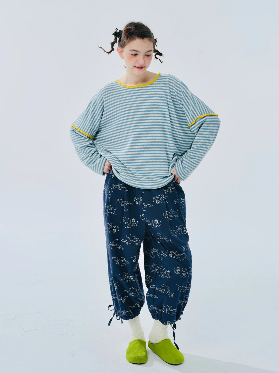 Navy Animal Print Drawstring Pants