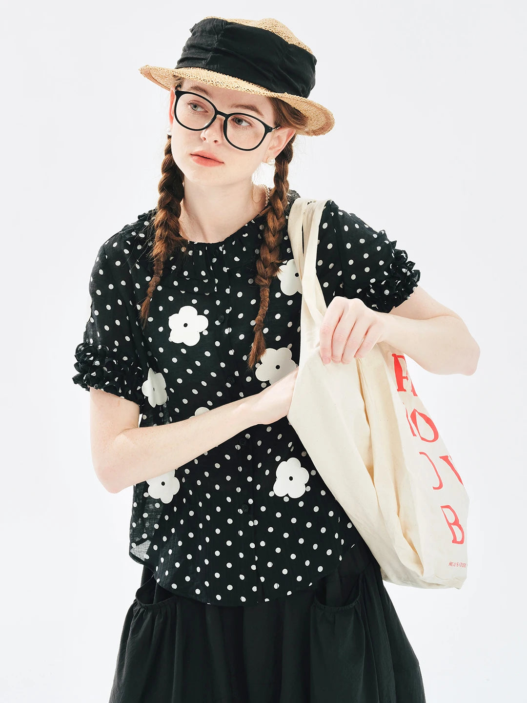 Polka Dot Floral Ruffle Sleeve Blouse