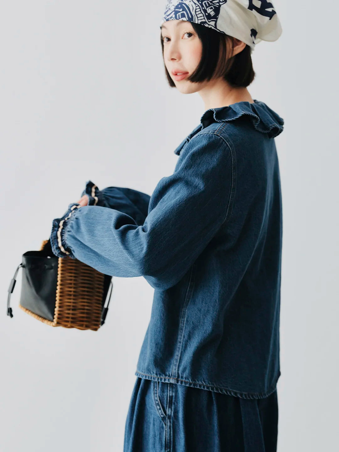 Elise Ruffled Denim Blouse – French Vintage Charm