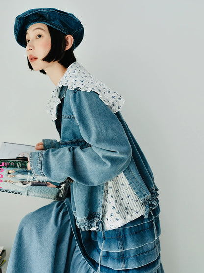 Floral Navy Collar Long Sleeve Shirt