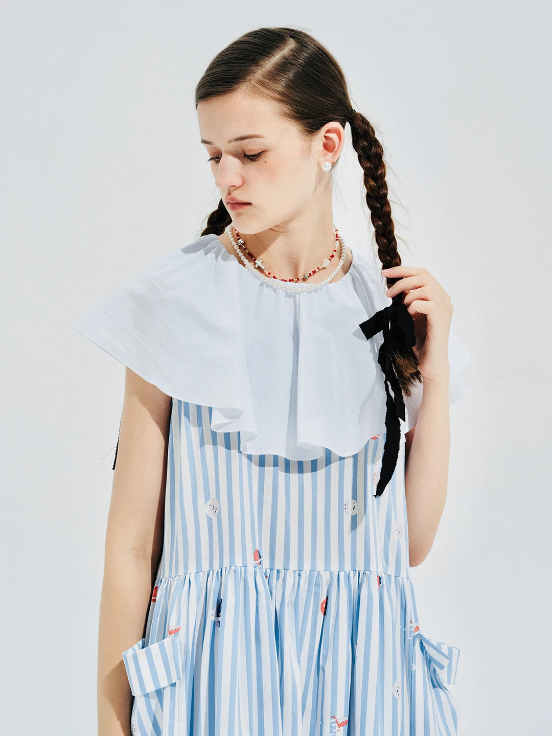Élise Striped Dress with White Collar