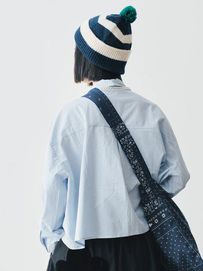 Heart Patch Sky-Blue Button-Up Blouse