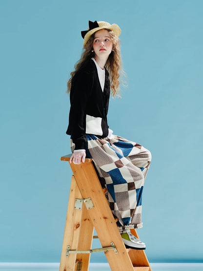 Colorblock Checkered Crinkle Pants