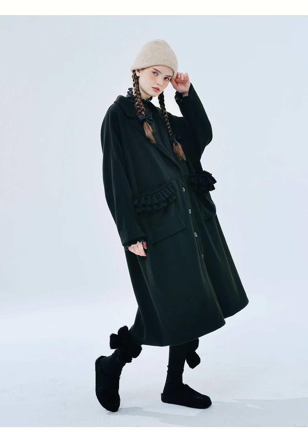 Louise Frill-Detail Wool Coat