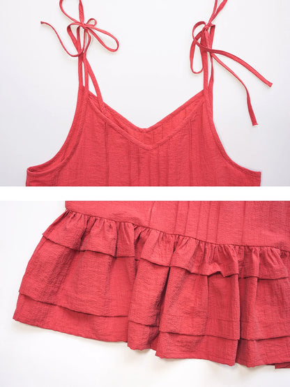 Red Lace-Trimmed Sleeveless Strap Tank Top