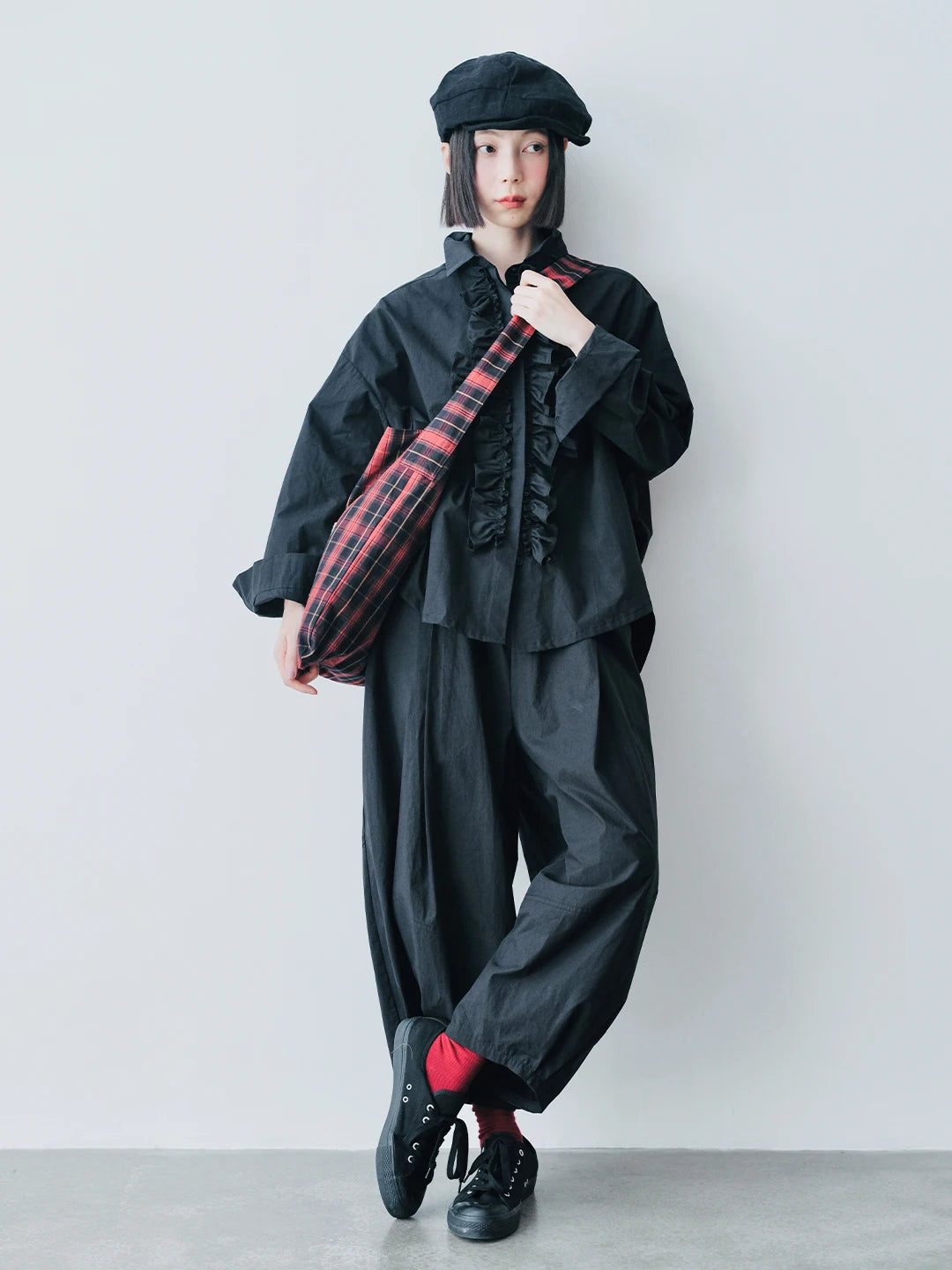 Black Ruffle-Front Loose-Fit Shirt