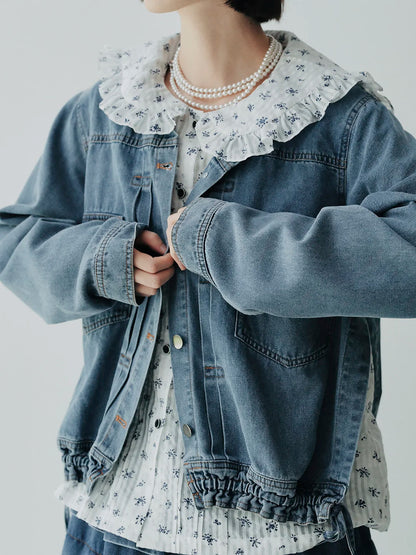 Denim Lace-Patchwork Jacket