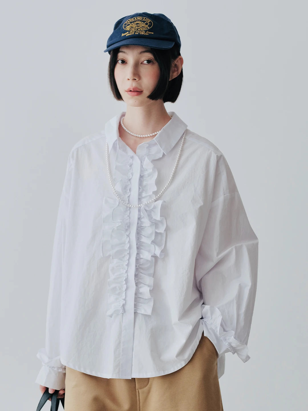 White Lace Patchwork Long-Sleeve Shirt