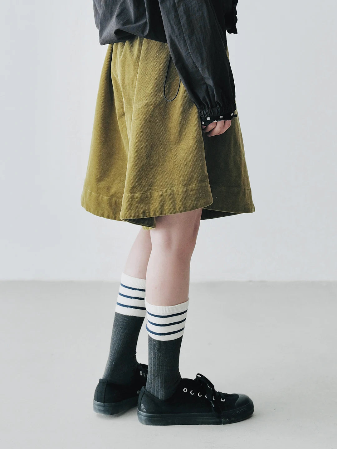 Olive Corduroy Wide-Leg Shorts