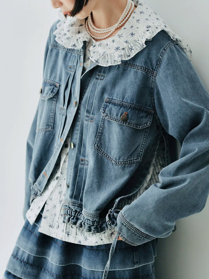 Denim Lace-Patchwork Jacket