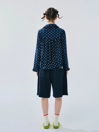 Navy Polka Dot Cotton Casual Shirt