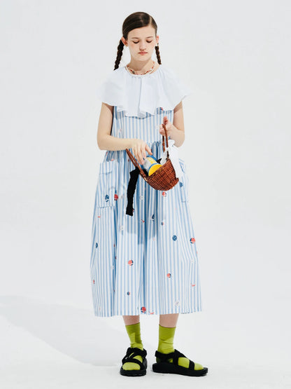 Élise Striped Dress with White Collar