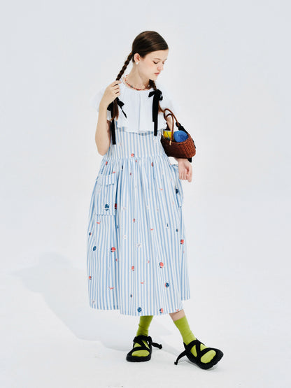 Élise Striped Dress with White Collar