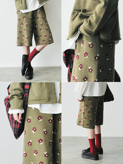 Floral Knit Woolen Shorts