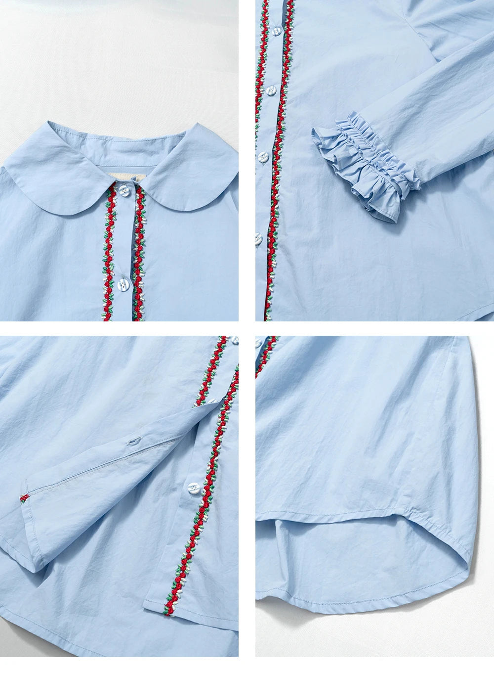 Blue Ruffled Collar Button-Down Shirt