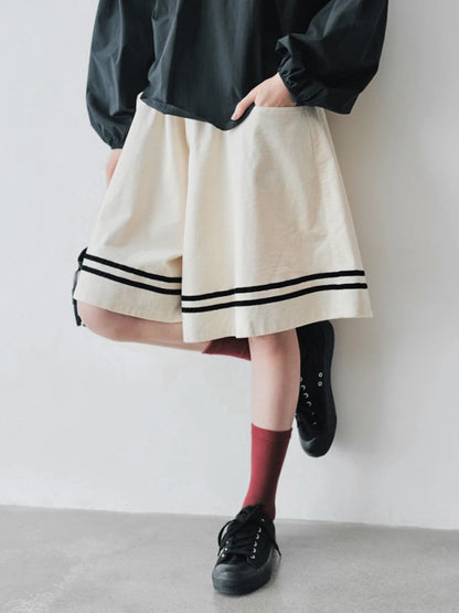 Sailor Striped Hem Wide-Leg White Shorts