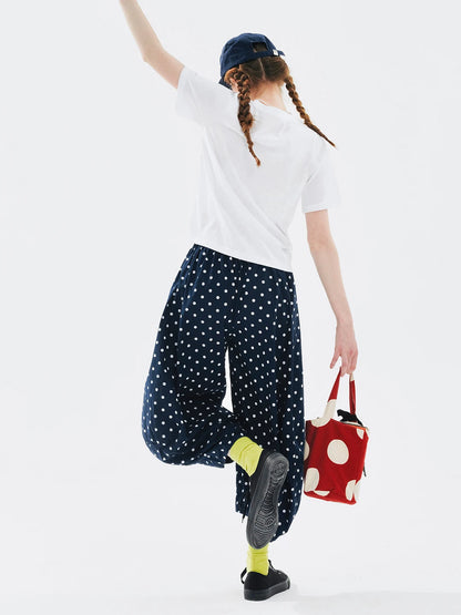 Navy Polka Dot Wide-Leg Pants