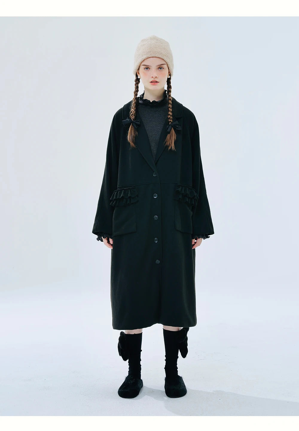 Louise Frill-Detail Wool Coat