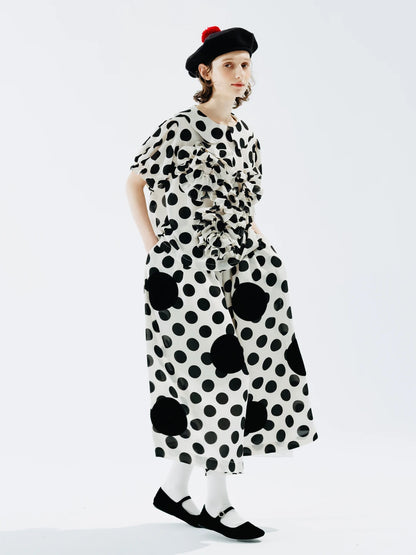 Polka Dot Ruffle Accent Blouse