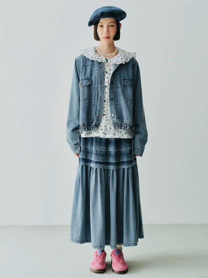 Denim Lace-Patchwork Jacket