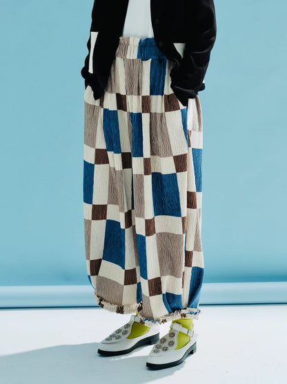Colorblock Checkered Crinkle Pants