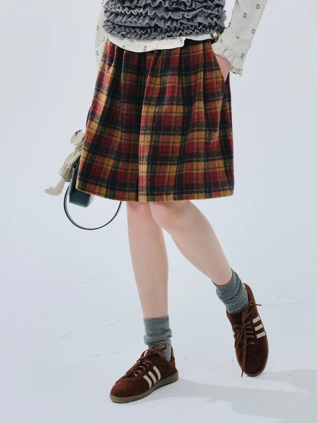 Plaid Wool Blend Shorts