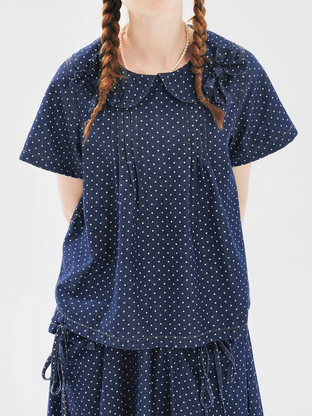 Polka Dot Tie-Back Sailor Collar Blouse