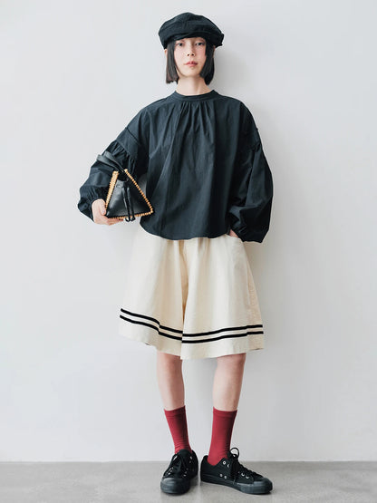 Sailor Striped Hem Wide-Leg White Shorts