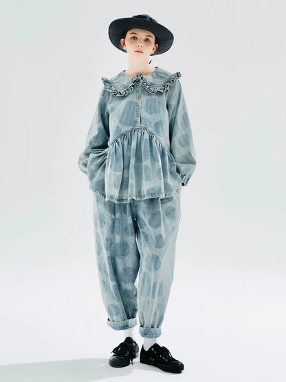 Oversized Polka Dot Denim Pants