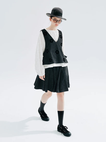 Black Flower Woolen Sleeveless Vest