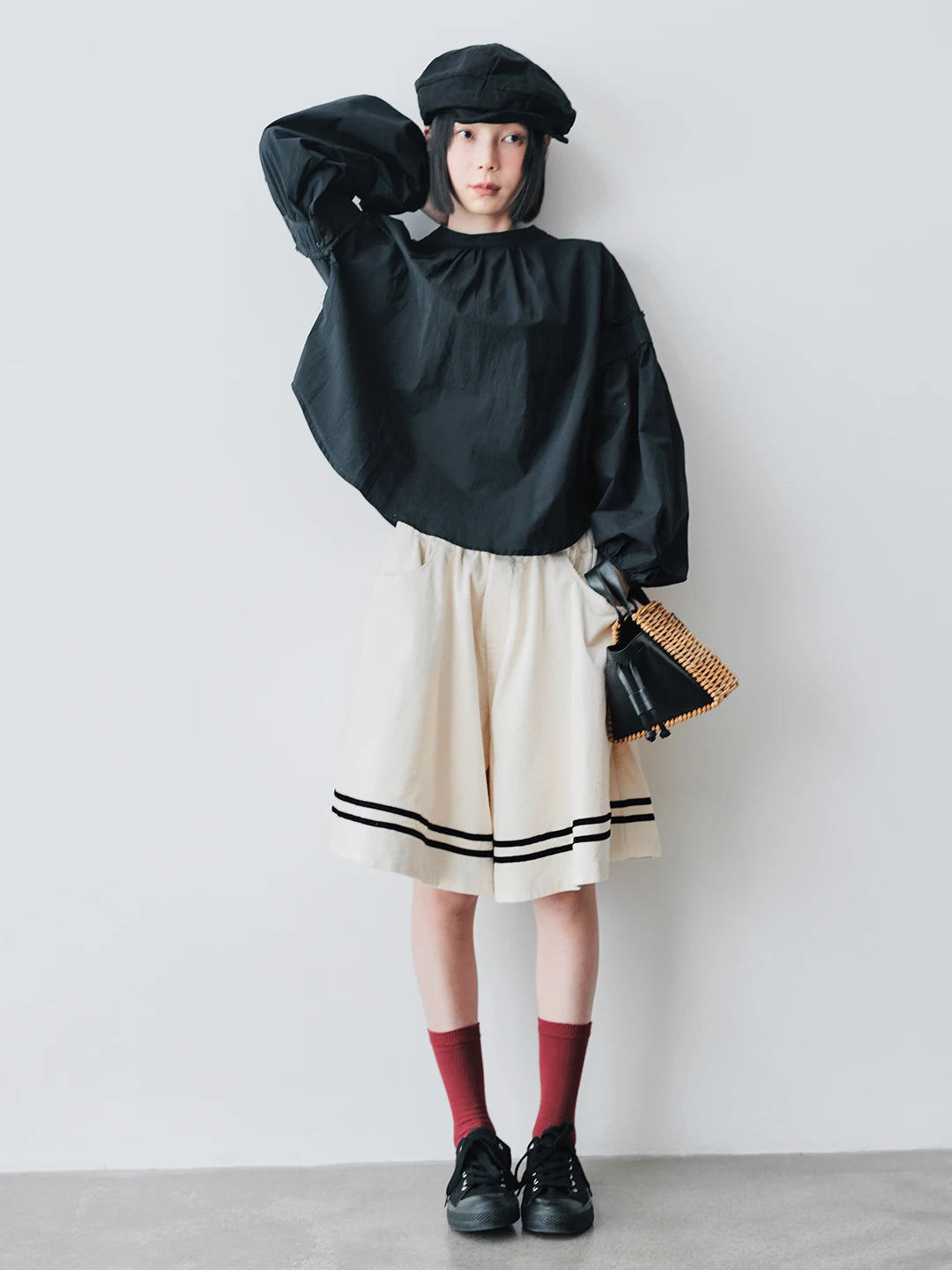 Sailor Striped Hem Wide-Leg White Shorts