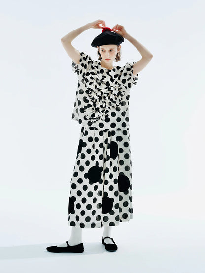 Polka Dot Ruffle Accent Blouse