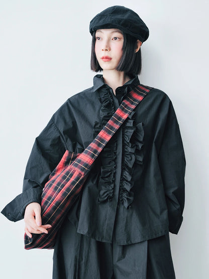 Black Ruffle-Front Loose-Fit Shirt