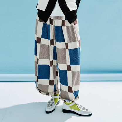 Colorblock Checkered Crinkle Pants