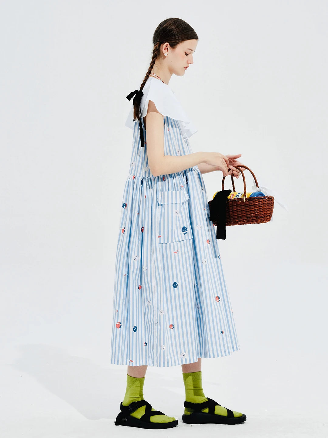 Élise Striped Dress with White Collar