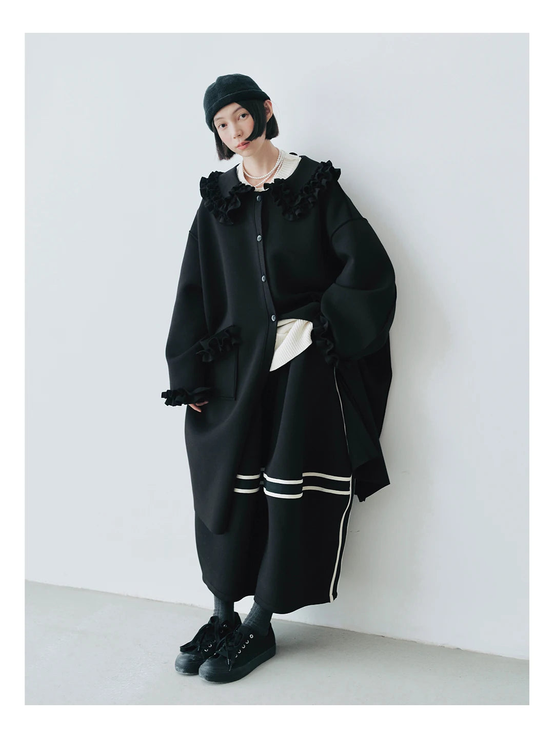 Ruffled Collar Oversized Coat