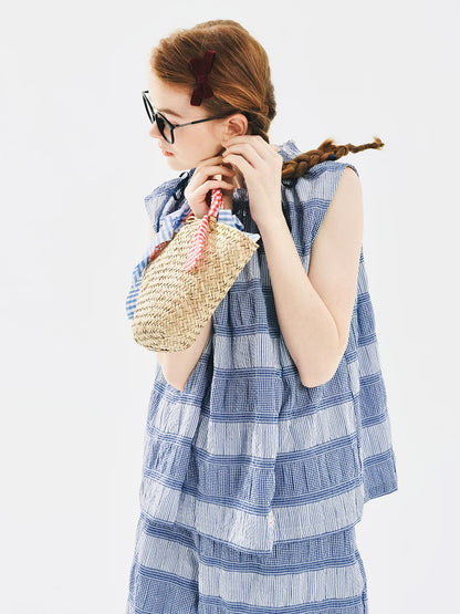 Blue Striped Sleeveless Bow-Tie Top