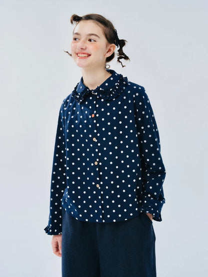 Navy Polka Dot Cotton Casual Shirt