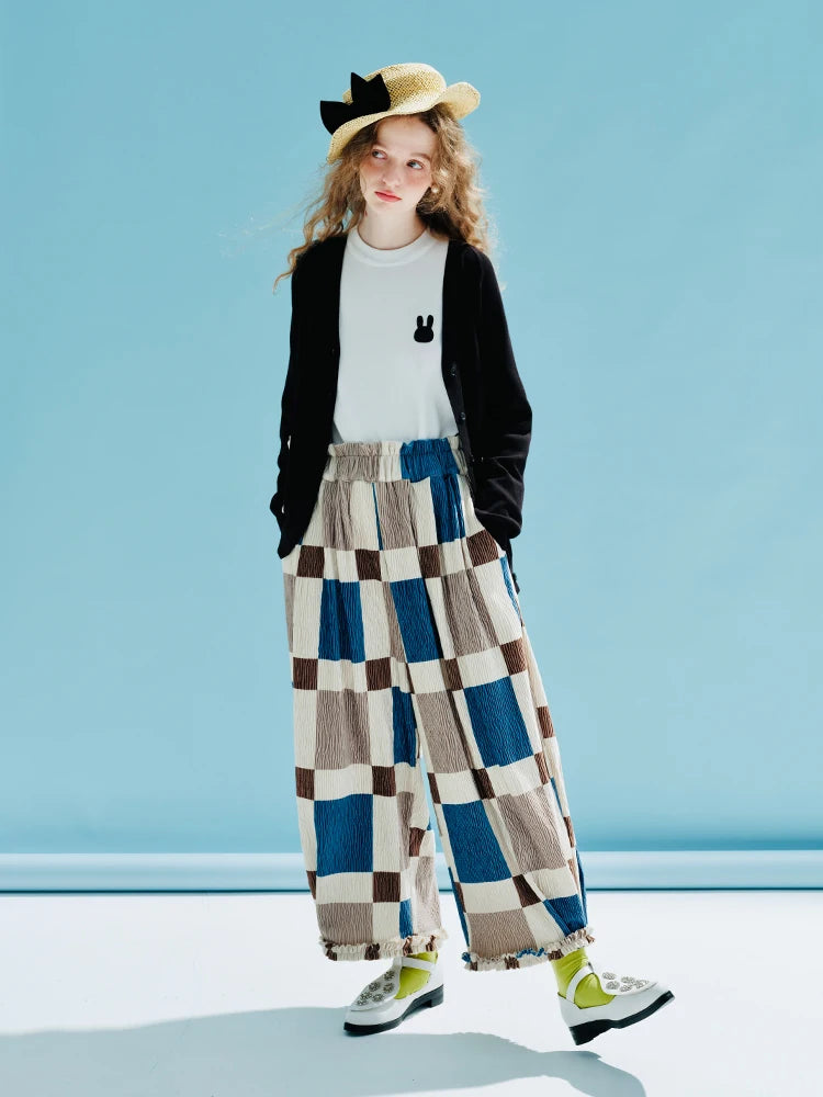 Colorblock Checkered Crinkle Pants