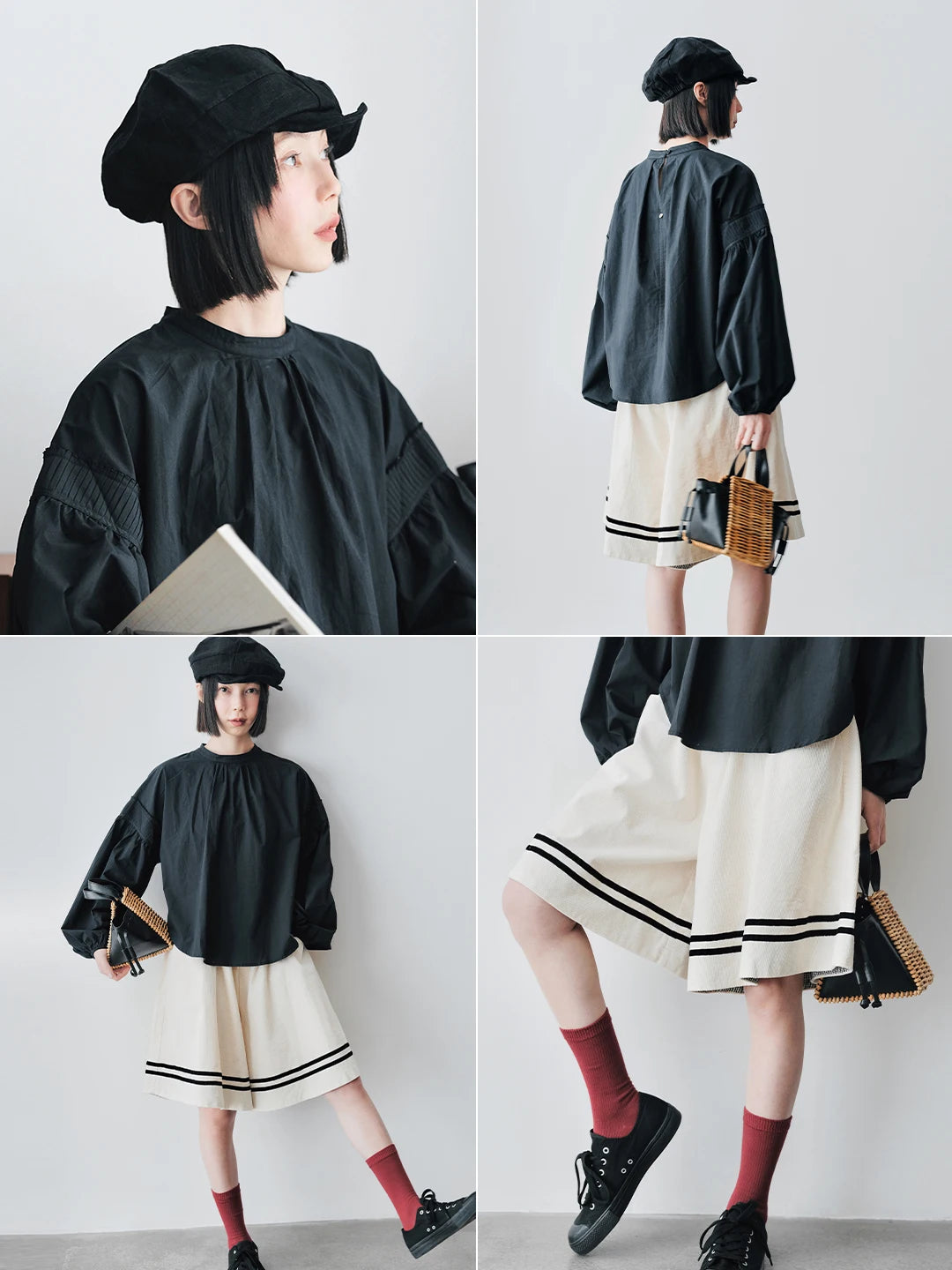 Sailor Striped Hem Wide-Leg White Shorts