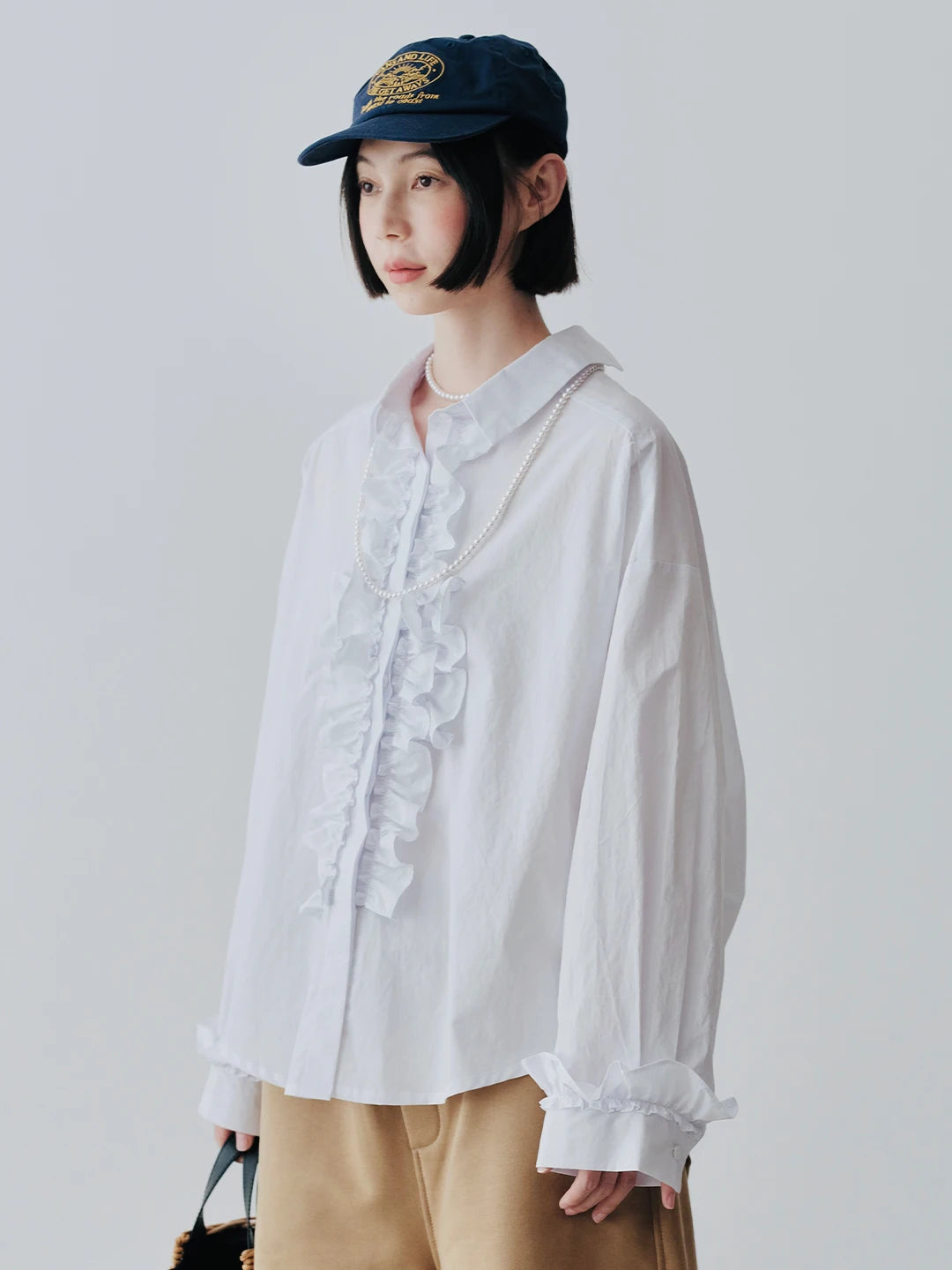 White Lace Patchwork Long-Sleeve Shirt