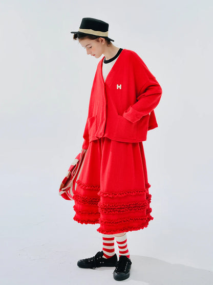 Marine Charm Red Cardigan