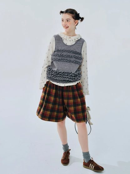 Plaid Wool Blend Shorts