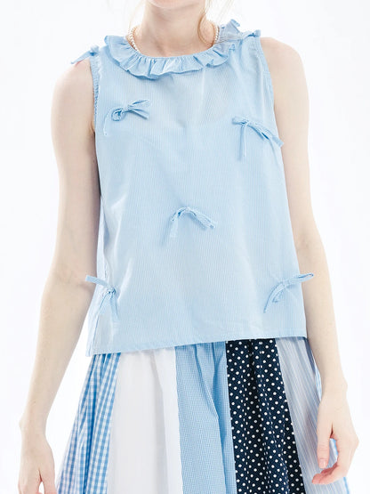 Striped Sleeveless Bow-Detail Top – French Summer Elegance