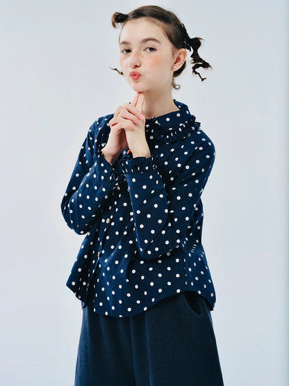 Navy Polka Dot Cotton Casual Shirt