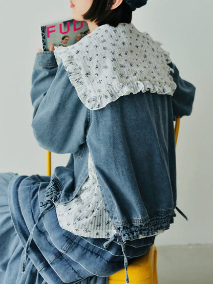 Denim Lace-Patchwork Jacket